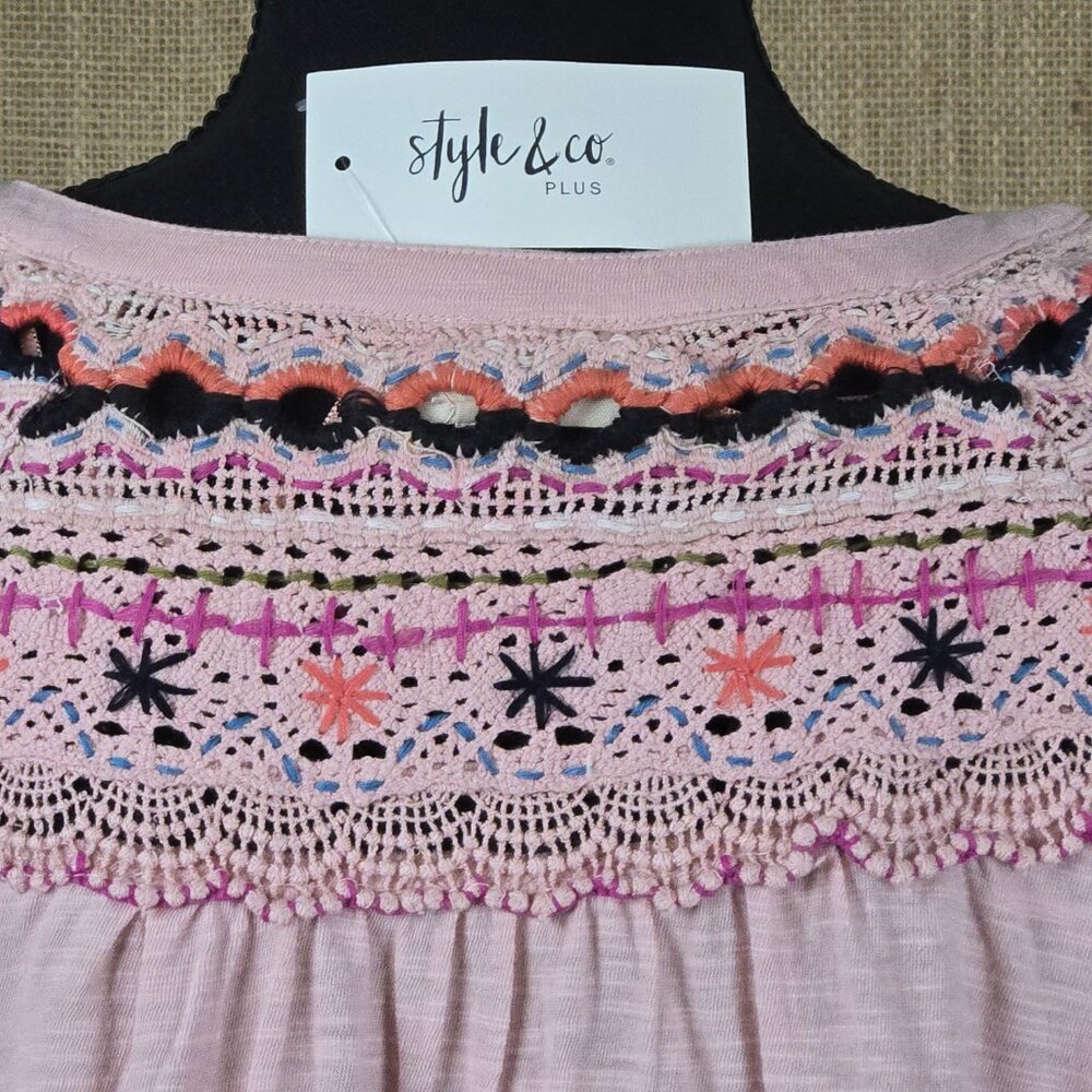 Syle & Co. Embroidered Long Sleeved Keyhole Blouse